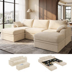 Upgrade Boneless Couch with Storage, Extra Deep&High Seat Modular Sectional Sofa 3 Seater U Shaped Cloud Couch with Ottoman, Tool-Free Assembly Sectional Couches for Living Room