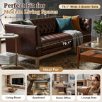 ZenithX 79.1" 3‑Seater Faux Leather Sofa, Mid‑Century Modern Chesterfield Couch with Button Tufted, PU Upholstery & Solid Pine Wood Legs, Vintage Sofa for Living Room, Apartment, Office