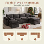 130" Modular Sectional Sofa with Storage, Premium Chenille Cloud Couch with Movable Ottomans, 1200lbs Heavy Duty Deep Seat Sectional, High-Density Foam (Gray, 4 Seater & 4 Ottoman)