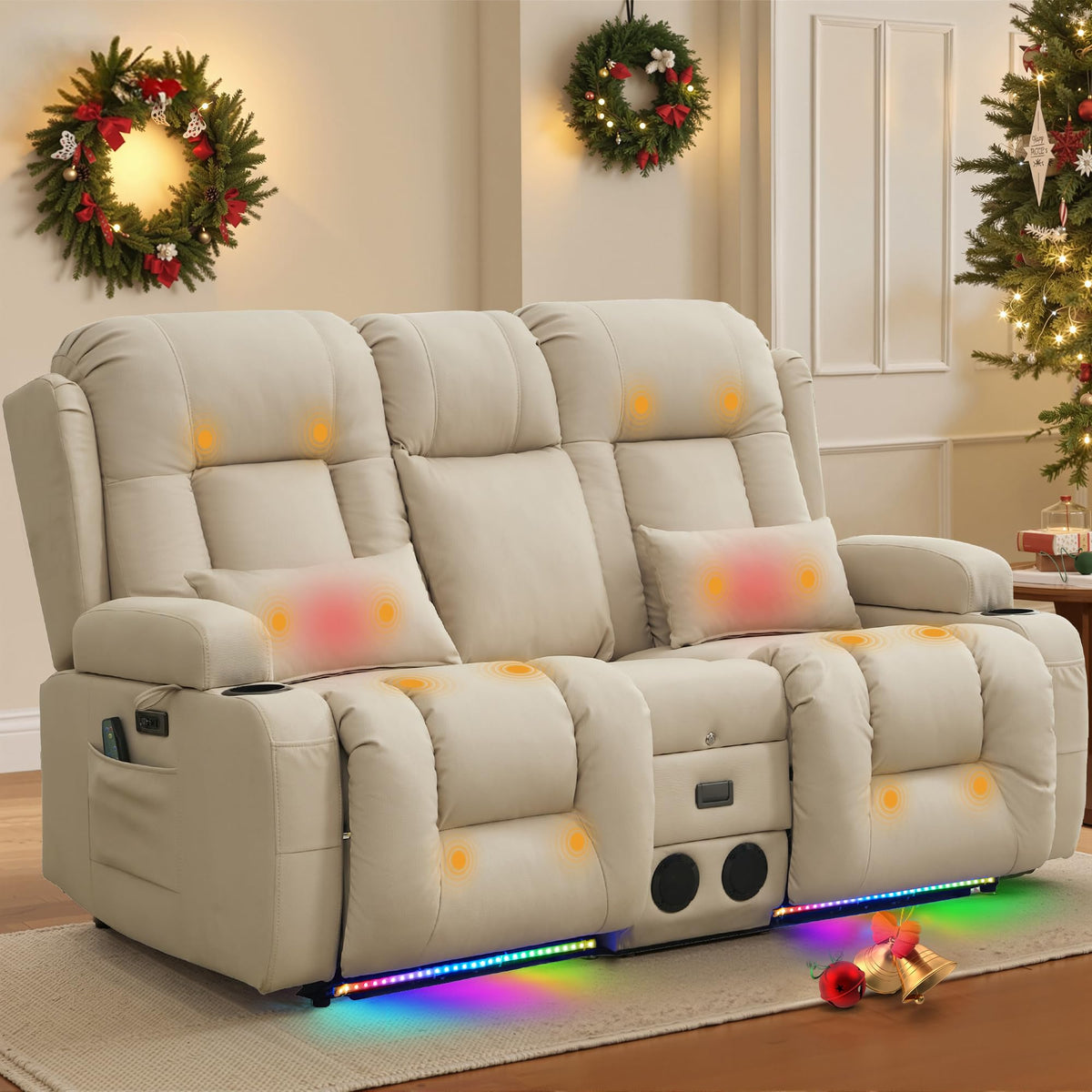 TUNYI Power Loveseat Recliner Sofa with Massage & Heat