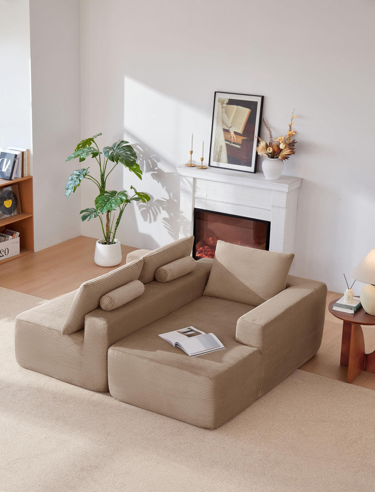 105" Cloud Sectional Couch with L Shape Chaise,Modular Sofa with Deep Seat, Upholstered Couches for Living Room Bedroom,No Assembly Required, (Corduroy Fabric),Camel BZ617