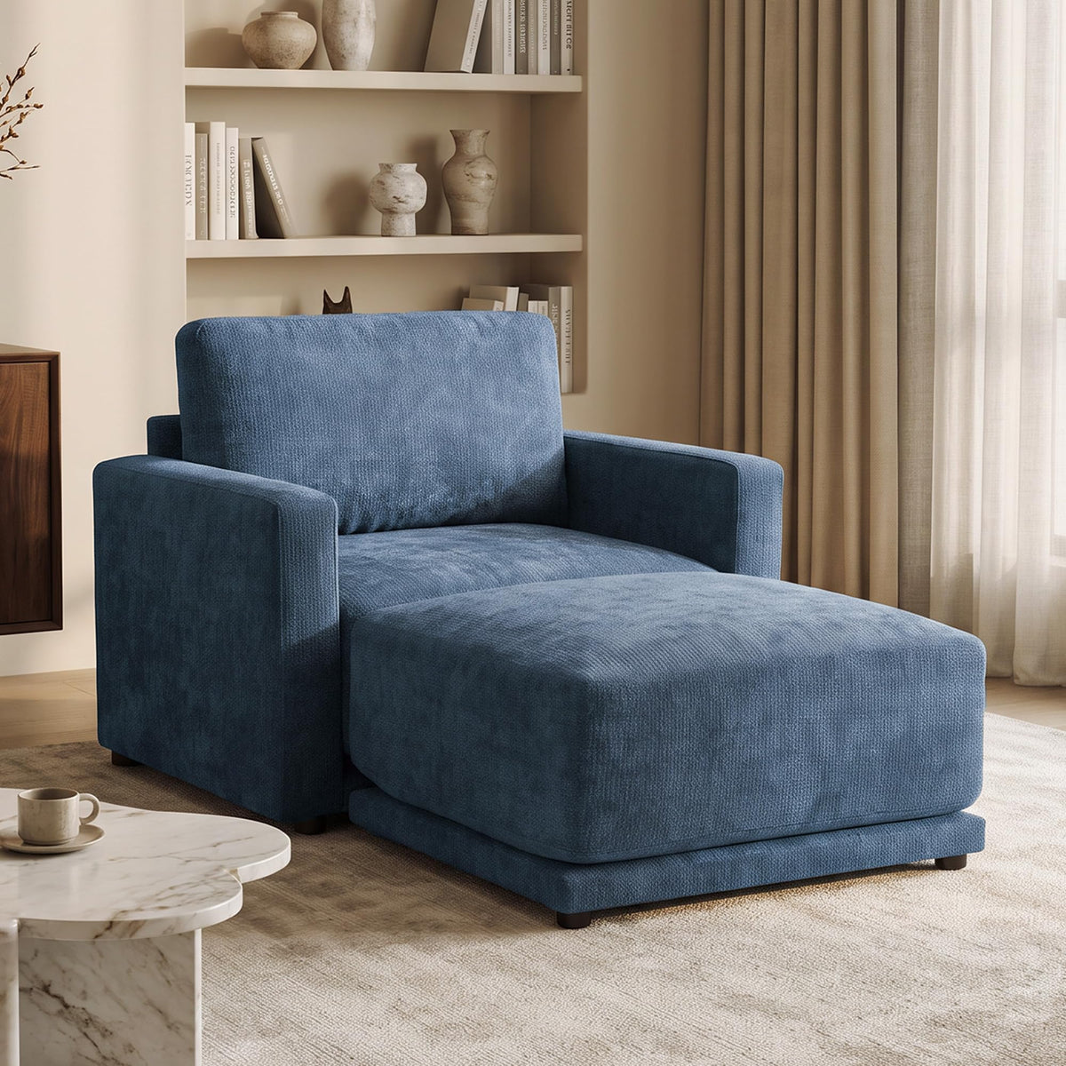 110.6" Modular Sectional Sofa with Ottoman, Upholstered L Shaped Sectional Couch with Thick Cushions, Oversized Chenille Comfy 4 Seater Sofas for Living Room, Easy Assembly, White