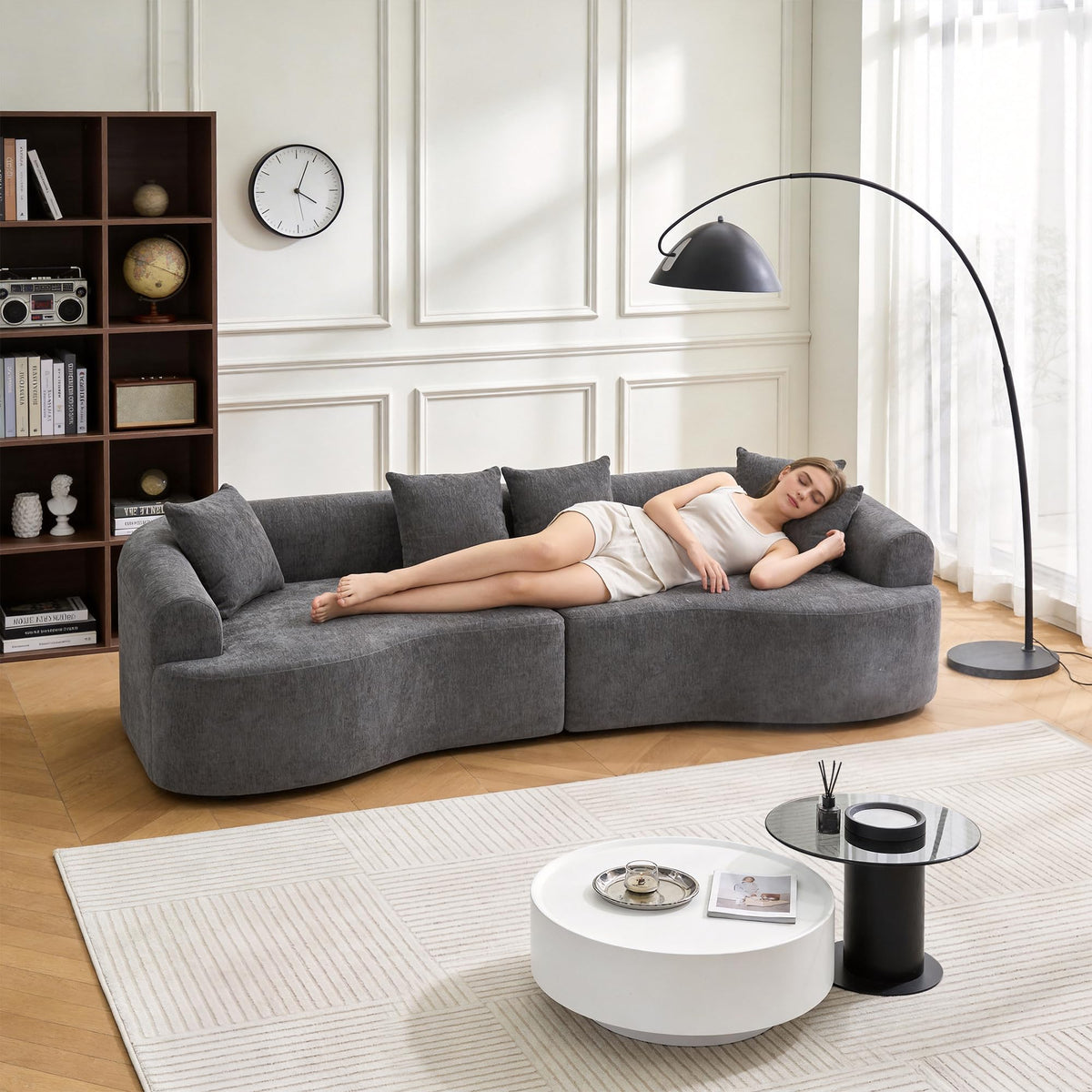 100" Modular Sectional Sofa, L Shape Cloud Couch with 1 Movable Ottoman, Comfy Chenille Deep Seat Sofa with Soft Pillows for Living Room Apartment