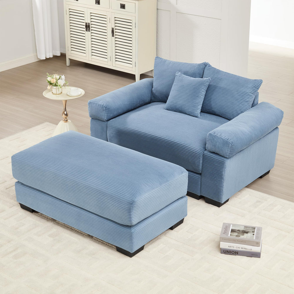 130" Oversized Modular 3-Seater Sectional Sofa, Cloud Corduroy Fabric with Extra-Thick Armrests, Ergonomic Deep Seat Couch for Living Room, Easy Assembly Sofas for Living Room(Cream)