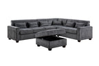 Trey Gray Chenille Sectional Sofa with Adjustable Backrest, USB Charging Ports, Storage Ottoman, and Throw Pillows for Modern Living Room