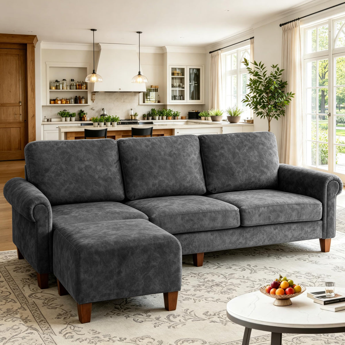 100" Modular Sectional Sofa, L-Shaped Velvet Couch for Small Spaces