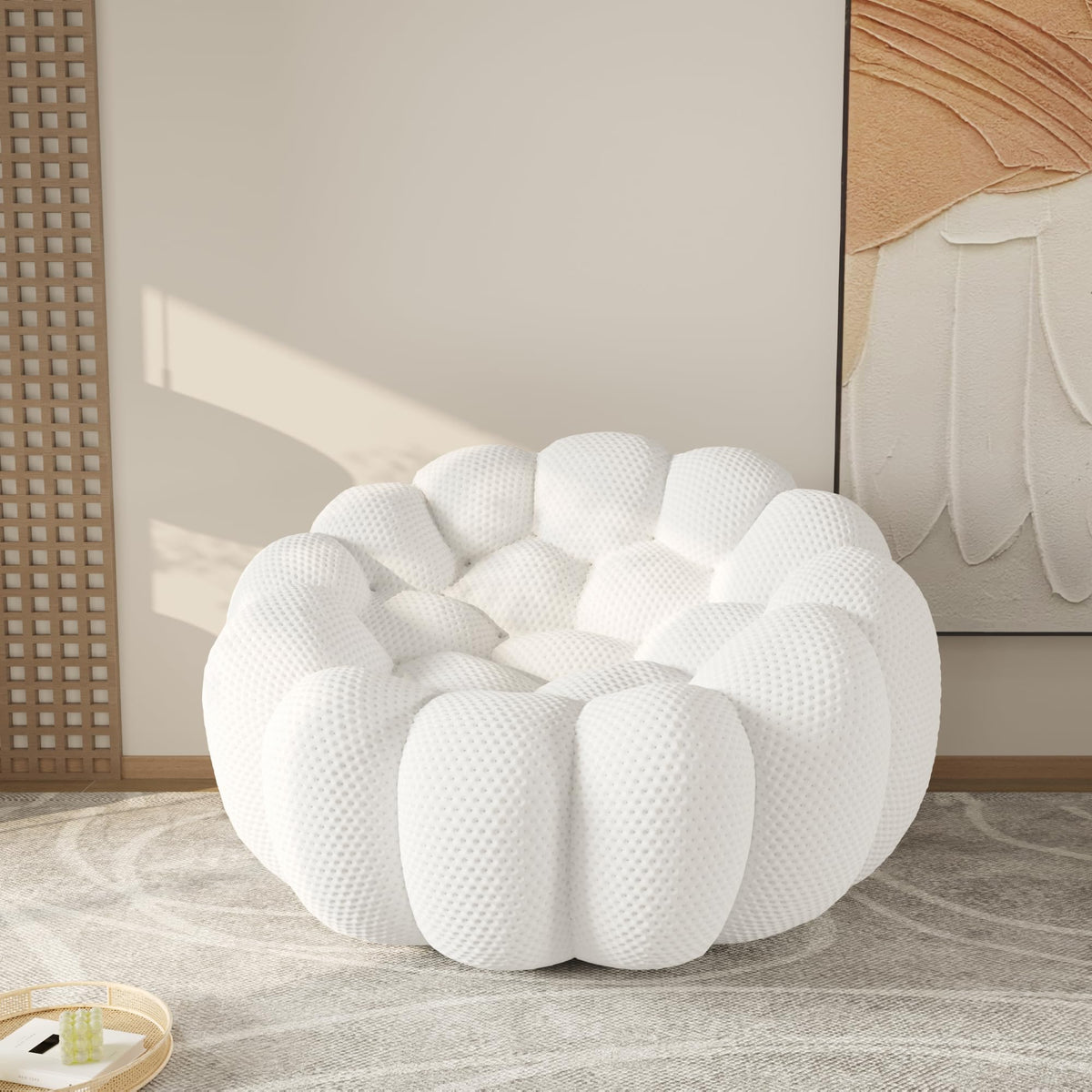 WJShome Modern Bubble Sofa Couch, 79.53" Curved Sofas for Living Room, Boneless Large Bean Bag Chair,Deep Seat Floor Sofas Chair Lounge 3 Seater for Home,Orange