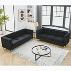 Velvet Sofa for Living Room Black Classic Chesterfield Room, Bedroom, Office Elegant