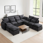 114" Modular Sectional Sofa, Sectional Couches for Living Room, U Shaped Cloud Couch with Storage, Waterproof, Wide and Deep Seat, 6 Seats 2 Ottomans (Black)