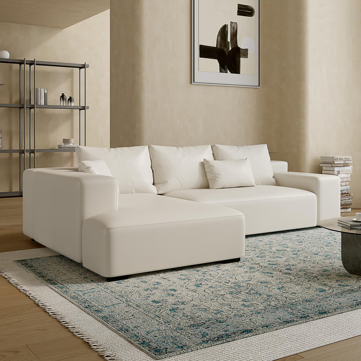 Acanva Imola L-Shaped Sectional Sofa with Chaise, Vegan Leather