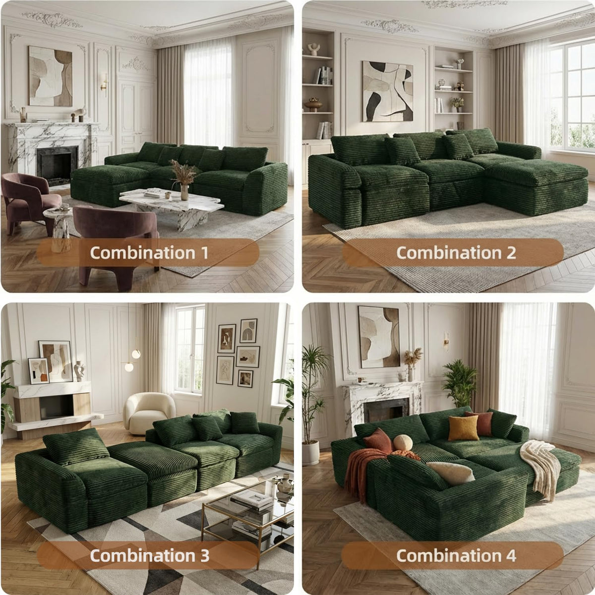 108-inch High-Resilience Sponge Sofa with Double-Layer Cushions