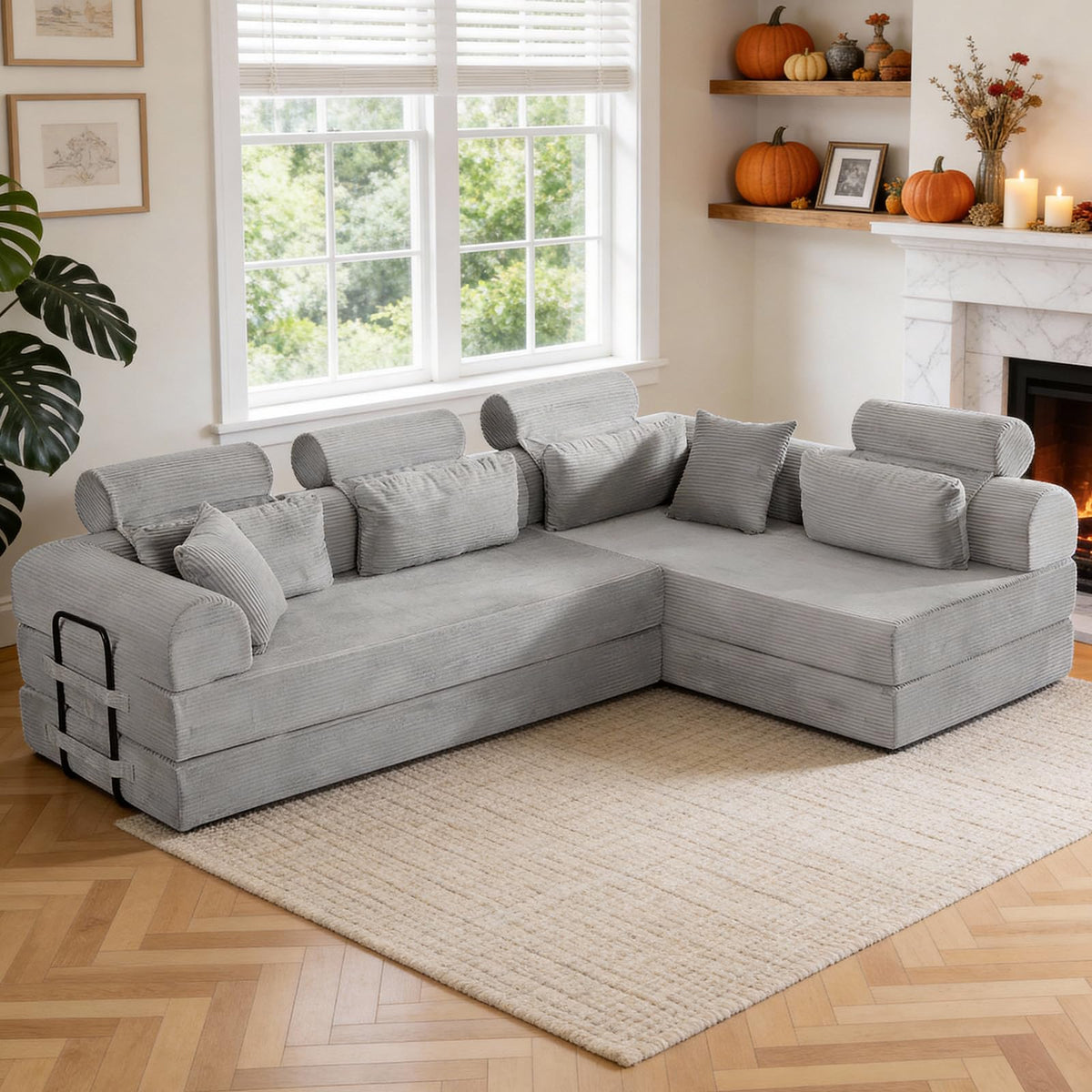 106" L-Shape Corduroy Sectional Sofa, Convertible Couch with Chaise