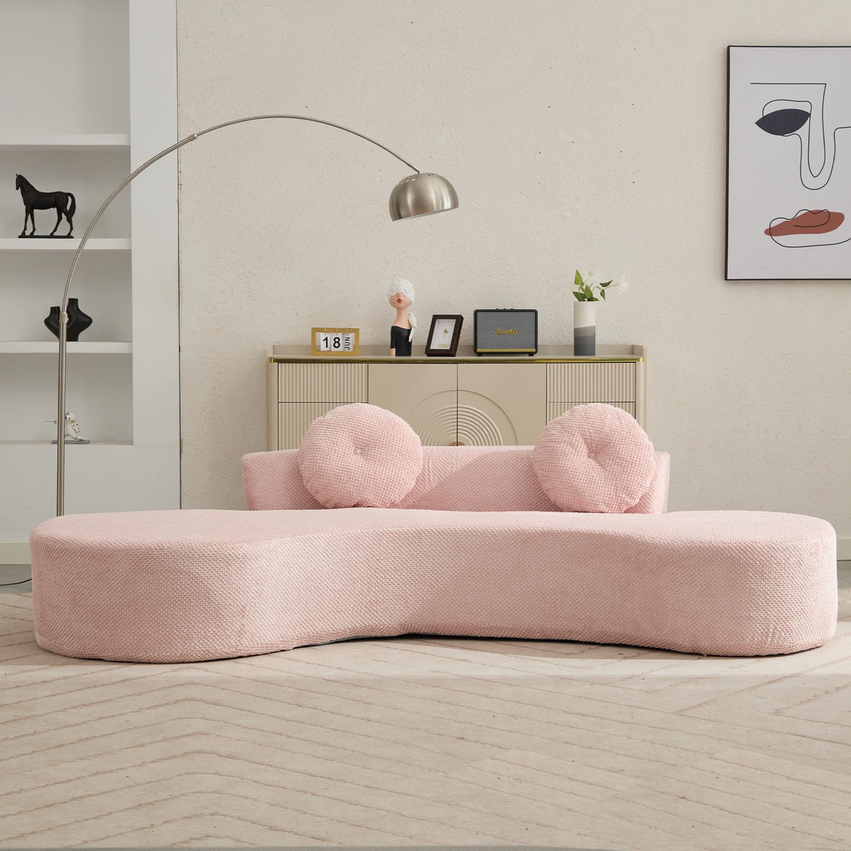 105.5''Curved Sofa, Sofa, Cloud Couch Sofa 3 4 Seater Couch with 2 Pillows,Bedroom, No Assembly Required, Point Shaped Corduroy,(Anti Wrinkle),Pink TJ275
