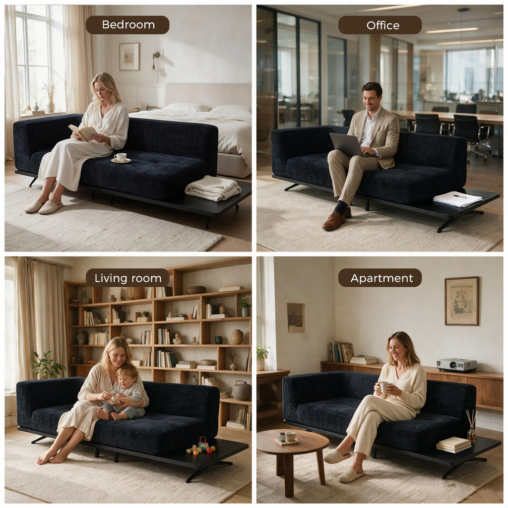 101" Boneless Couch with Raised Base, Deep Seat Cloud Sofa, Easy Clean