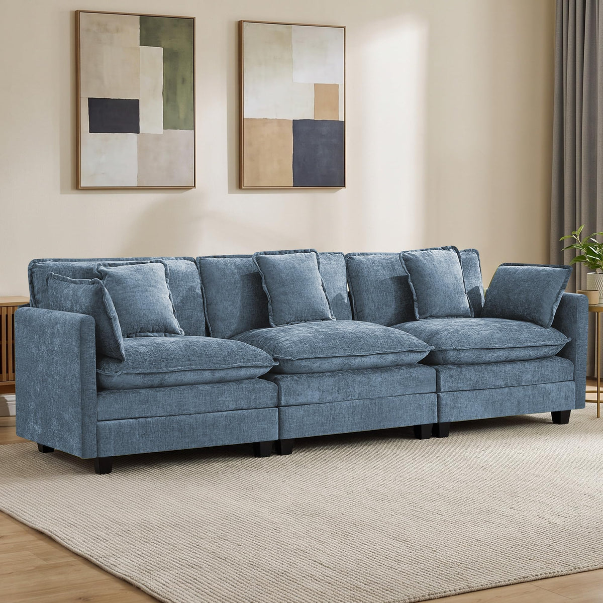 113" V-Shaped Cloud Couch, Modular Sectional for Living Room, Light Grey