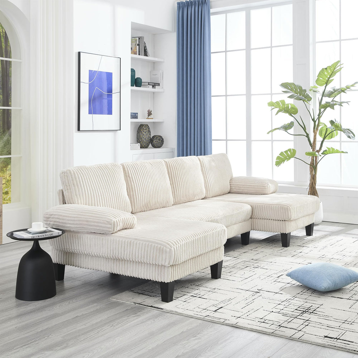 U Shaped Couch with Oversized Seat,4 Seat Sofa with Double Chaise,Comfortable and Indoor Furniture for Living Room,Apartment WG402