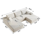 107" Plush Corduroy Deep Seat Chaise Lounge Indoo, Modern Boneless Compressed Floor Sectional Sofa with High-Resilience Foam, Free Combination Modular Cloud Sectional Sofa for Living Room, White