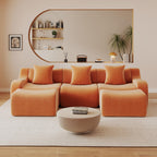 115.3" Modular Sectional Couches for Living Room, Teddy Deep Seat Sofa, 3 Seater Boneless Couch with 2 Ottoman,Orange