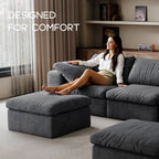118'' Modular Cloud Couch, 3-Seater Boneless Sectional Sofa with 2 Ottoman