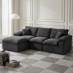 130" Oversized Boneless Sofa, Movable Ottoman, Chenille, No Assembly, Black