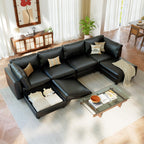 128" 6 Seat Modular Sectional Sofa, Convertible L & U Shaped Couch with Storage, Modern Leather Couch with Ottomans, Faux Leather Sectional Couches for Living Room, Office, Apartment, Black