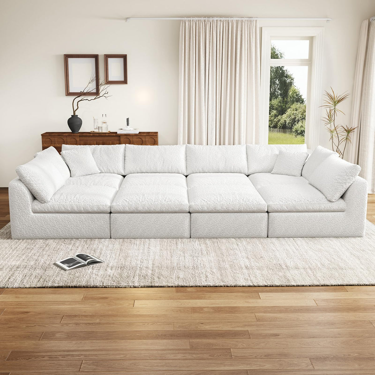 108" Modular Sectional Sofa with Movable Ottoman, No Assembly Required Boneless Cloud Couch, Deep Seat L Shaped Sectional Couches for Living Room, Bedroom and Apartment, White