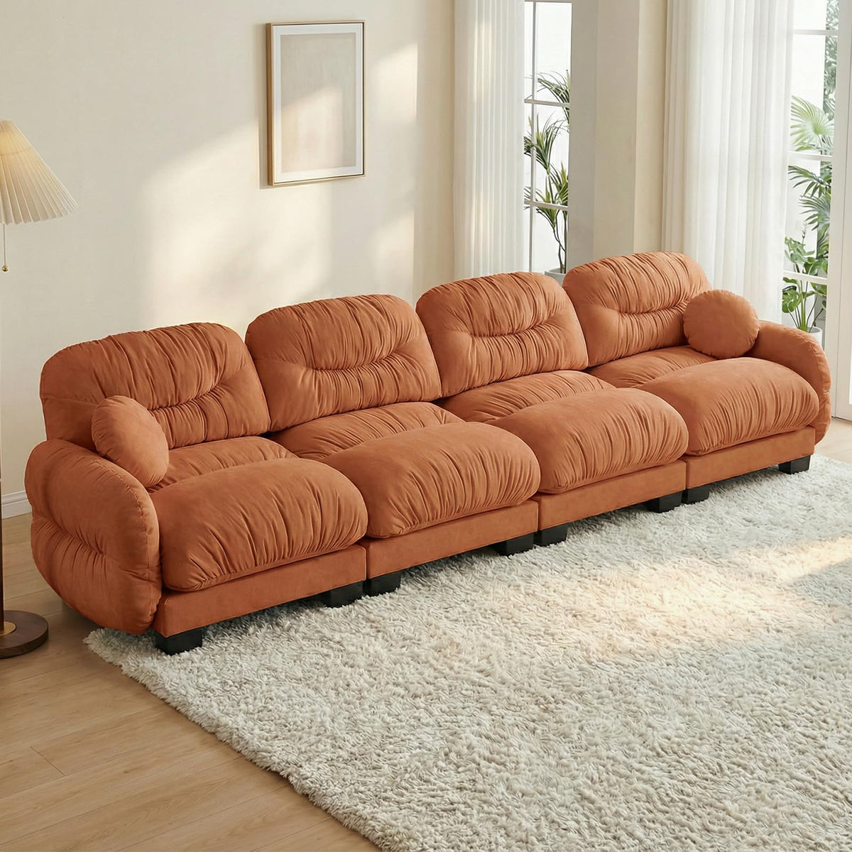 116" U Sectional Couches for Living Room, 3 Seater Modular Couch with 2 Ottoman, Cloud Sofa with Soft Chenille Fabric, High-Density Foam Cushion, Living Room Furniture, Beige