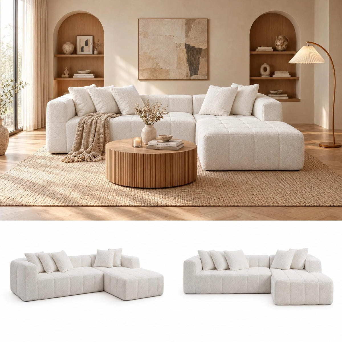 107.9" Boneless L-Shape Modular Cloud Sofa for Living Room