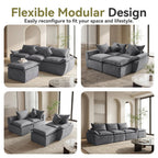 108" Modular Sectional Sofa, 3-Seater Cloud Couch with Moveable Ottoman, L-Shaped Boneless Sofa, Deep Seat Comfy Couches for Living Room Bedroom, No Assembly Required, Gray