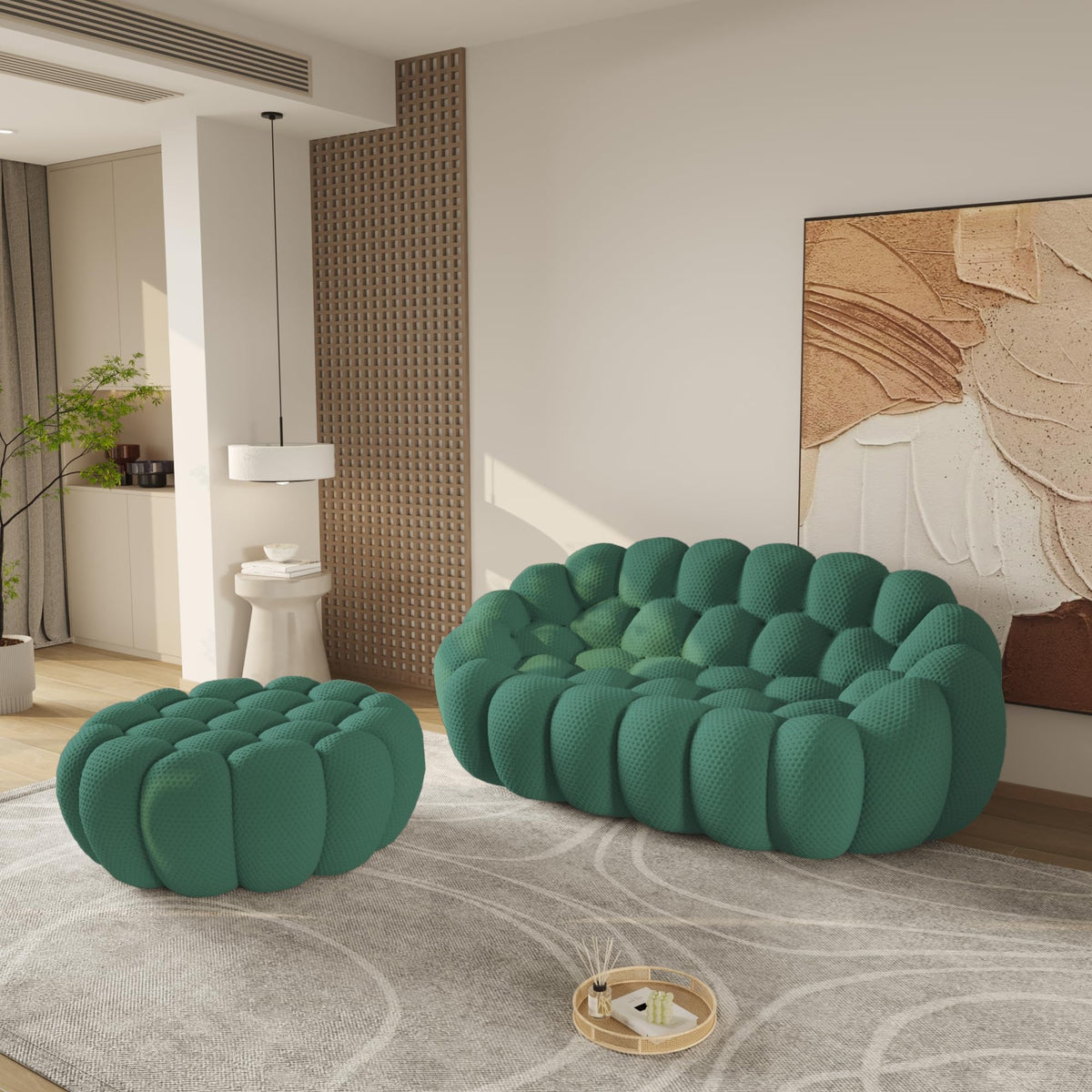 WJShome Modern Bubble Sofa Couch, 79.53" Curved Sofas for Living Room, Boneless Large Bean Bag Chair,Deep Seat Floor Sofas Chair Lounge 3 Seater for Home,Orange
