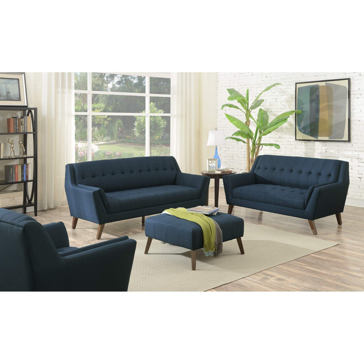 Wallace & Bay Browning Blue Loveseat with Deep Tufting and Stitching Details