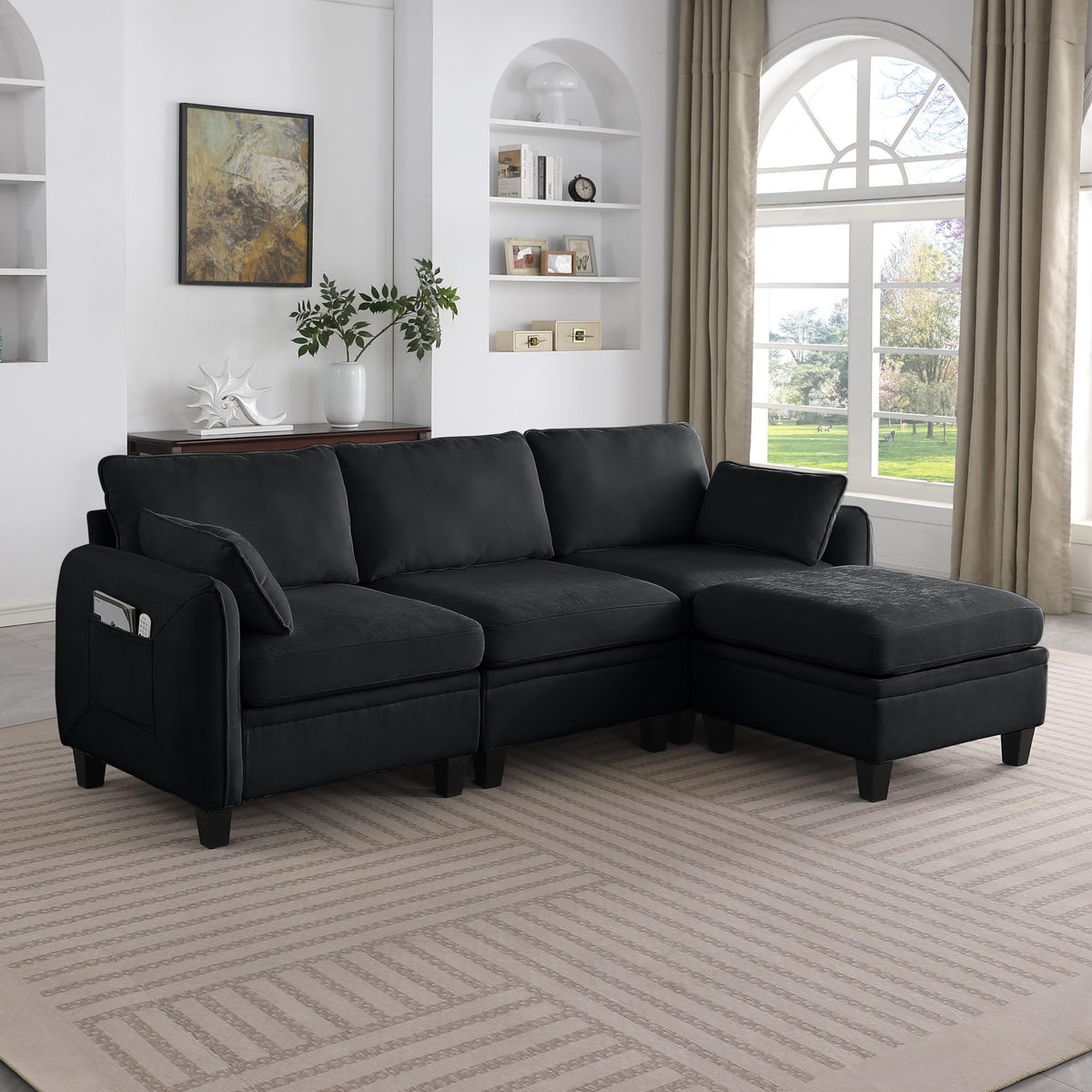 109'' Chenille Modular U Shaped Sectional Sofa DIY Combination 6 Seater Couch with Removable Seat Cushion and Storage Ottomans for Living Room/Apartment