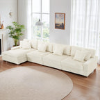118.3" L-Shaped Modular Sectional Sofa with Chaise, Comfy Corduroy Fluffy Couch with Deep Seat, Flexible Module Combination for Living Room, Cotton Flannel Light Brown
