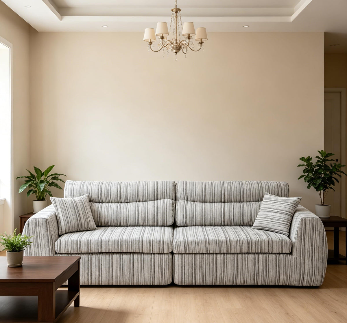 Woven Chenille Striped Sofa, Compact Straight Row Couch with High Density Sponge, No Assembly Space Saving Compression Sofa for Living Room Apartment Office (Bumblebee Stripe)