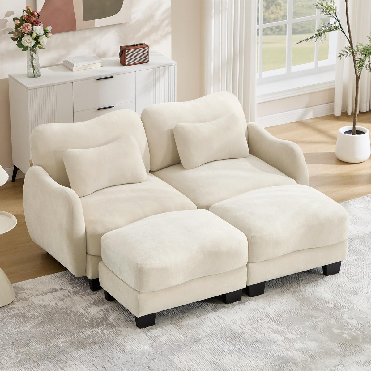 101.1" Modular Cloud Couch Deep Seat Sectional Sofa L Shaped Couch
