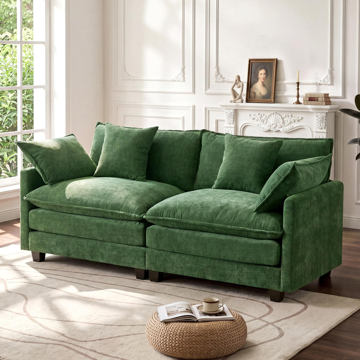 114" V‑Shaped Cloud Modular Sectional Sofa Couch, Chenille Corner Design