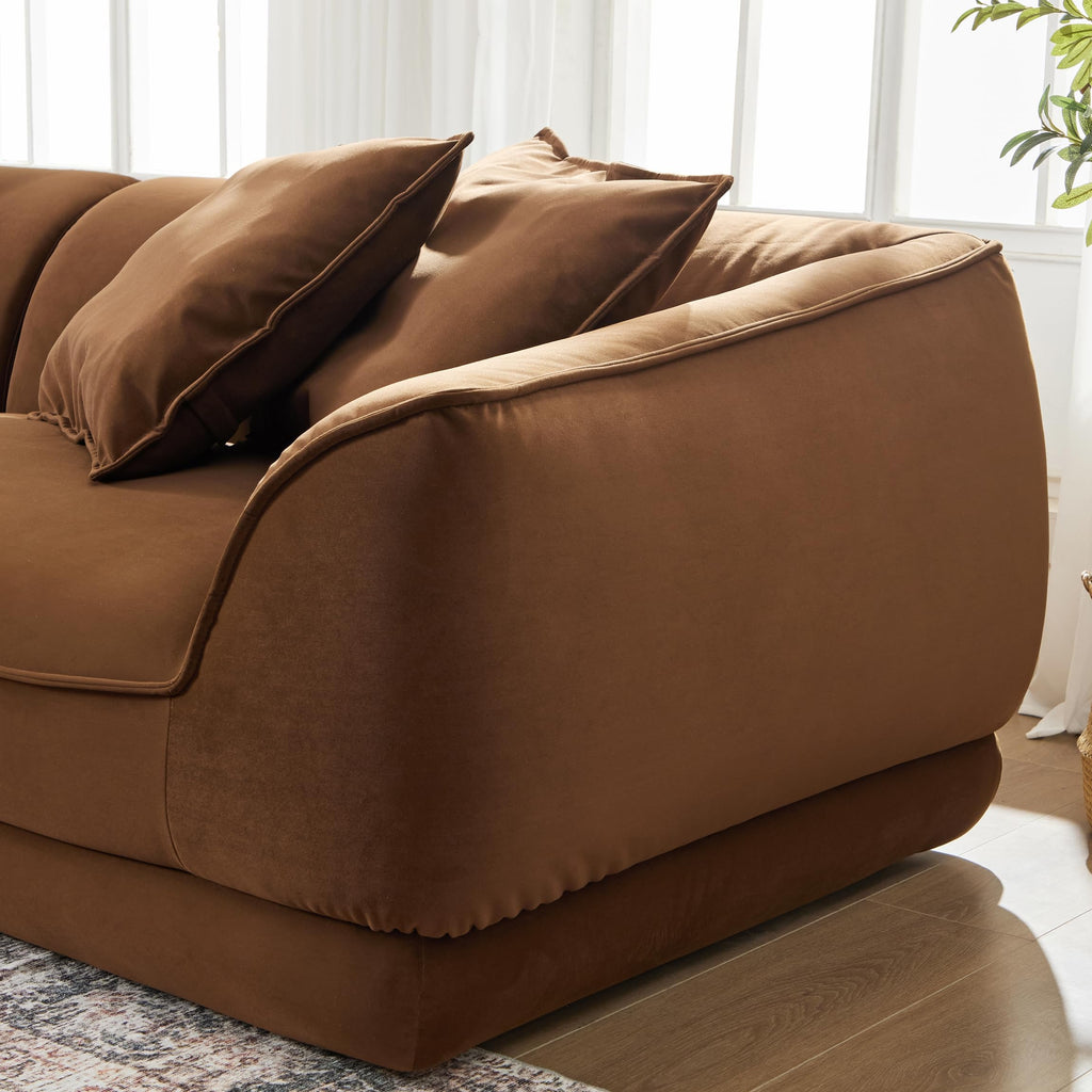 110" Modern Velvet Sofa, Cloud Modular Sectional Couch, Minimalist Deep Seat Upholstery Sofas, Oversized 3-Seater Luxury Memory Foam Fluffy Couches for Living Room Bedroom Home Office Apartment, Camel