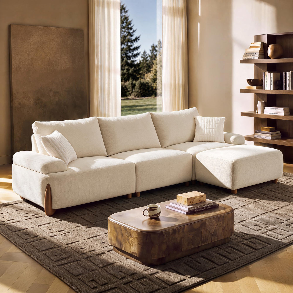 114.2" Modern Modular Couch for Living Room, L-Shaped Sectional Sofa, Beige