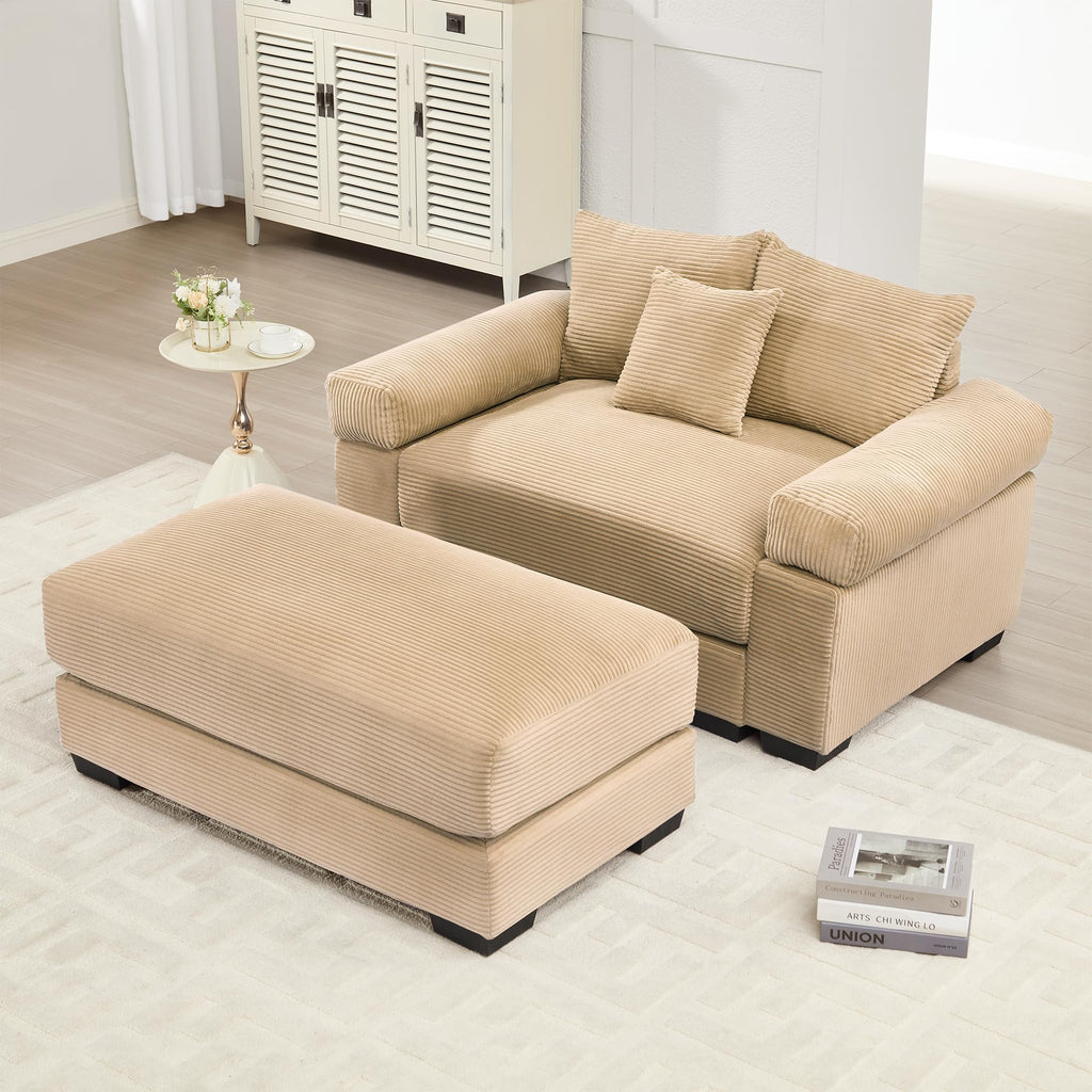 130" Oversized Modular 3-Seater Sectional Sofa, Cloud Corduroy Fabric with Extra-Thick Armrests, Ergonomic Deep Seat Couch for Living Room, Easy Assembly Sofas for Living Room(Cream)