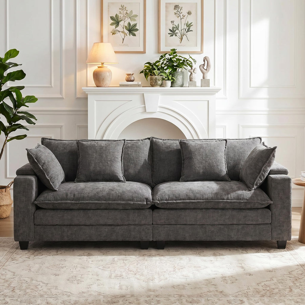 114" V‑Shaped Cloud Modular Sectional Sofa Couch, Chenille Corner Design