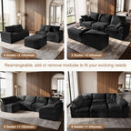Upgraded Boneless Couch with Storage, 107" Modular Sectional Sofa Couches for Living Room, Extra Deep&High 3 Seater U-Shaped Boneless Sofa with Ottoman, Tool-Free Assembly, Black