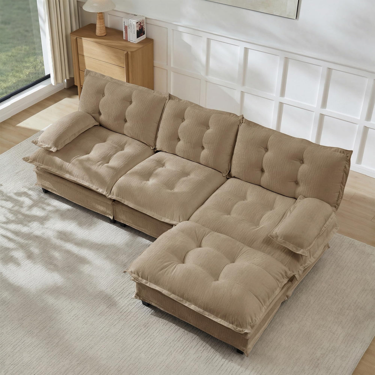 108" U Shaped Modular Sectional Sofa Couches for Living Room, Cloud Couch with Movable Ottomans, Comfy Chenille Sofa with Pillow-top Armrest for Bedroom Apartment