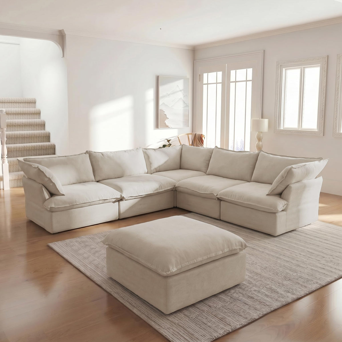 WJShome U-Shaped Sectional Couches for Living Room, Modern Modular Sectional Sofa with Storage Ottomans, Modern Comfy Sleeper Sofas for Home Family, Covers Removable & Washable, Beige