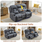 TUNYI Wall Hugger Loveseat Recliner Sofa with Console, Power Reclining Loveseat RV Couch with Massage & Heat/USB/Outlet/Storage/LED Light/Speaker (Blue, 2 Seat with Console)