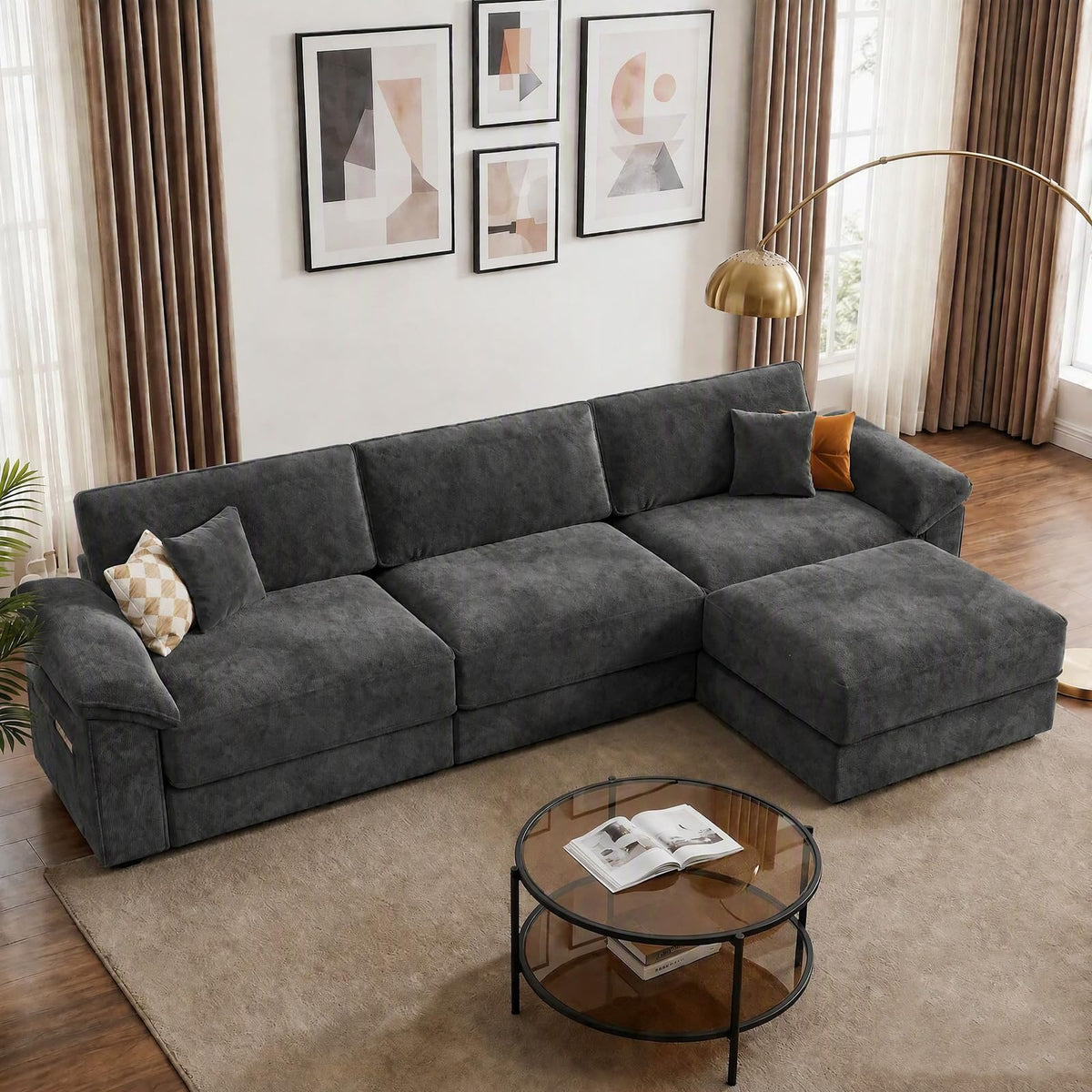 Vipbear 150" Modular Sectional Sofa, U Shaped Cloud Couch with 2 Ottomans