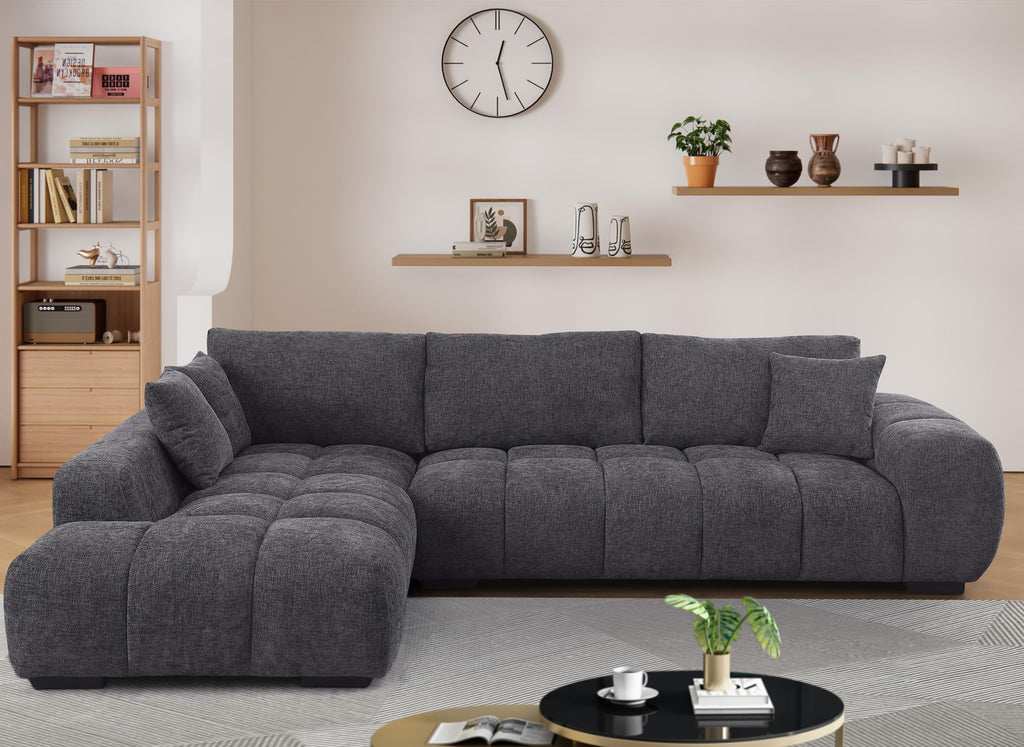 118-Inch Luxury Curved Sofa Modern Sectional Couch for Living Room Oversized L-Shaped Comfort Chenille Cloud Couch with Deep Seating for Family Gatherings,Daily Usage (Gray,Left Facing)