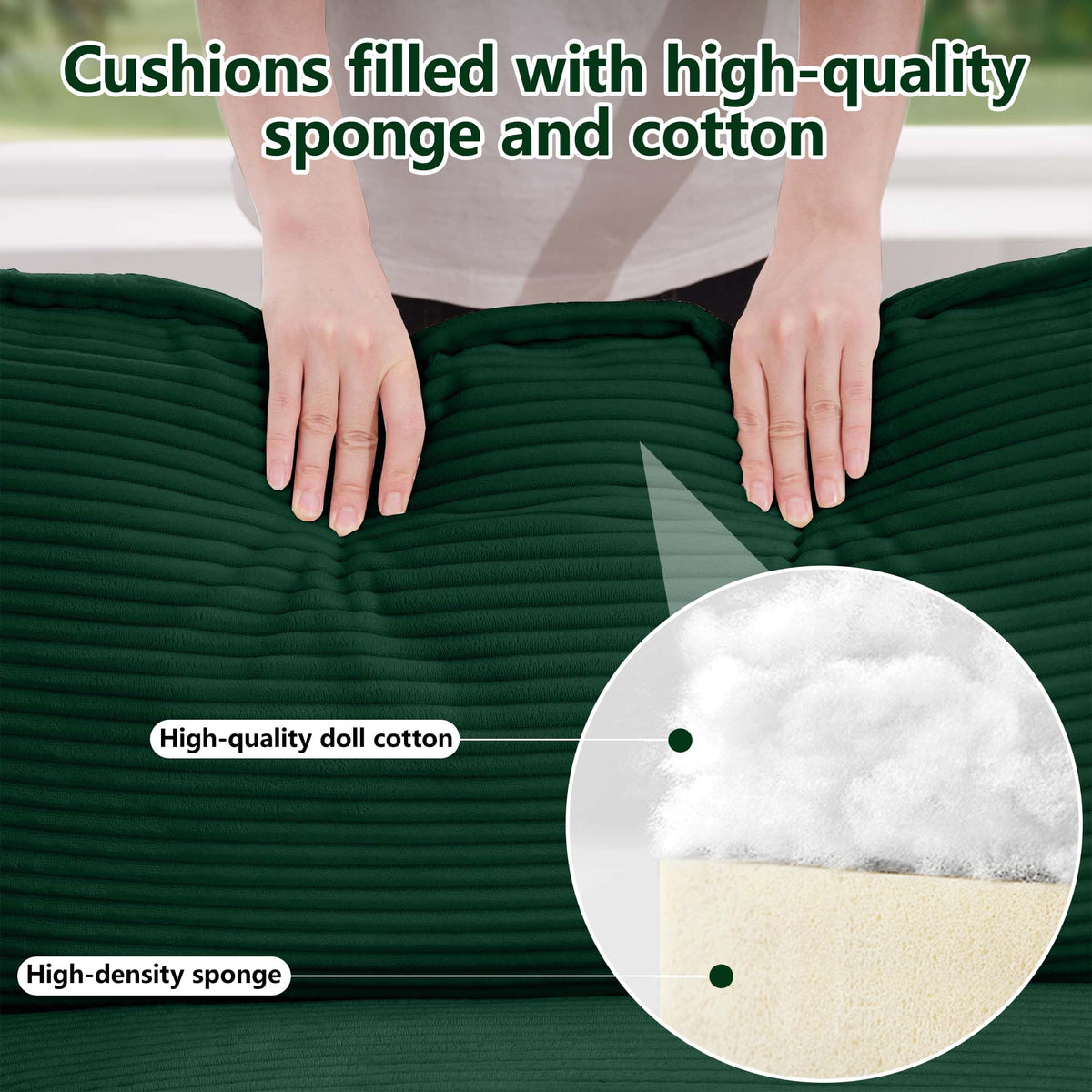 115" Oversize Modular Cloud Couch Sectional - Deep Seat U-Shaped Sofa, 3 Seats with 2 Ottomans,Pet-Friendly Fabric,Green Corduroy