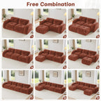 U Shaped Boneless Sofa,Tufted Design,32D High Density Sponge Bottom,Anti Slip Design,No Assembly Required,Free Combination,Movable Ottomans for Living Rooms,Home Theater,Red Brown