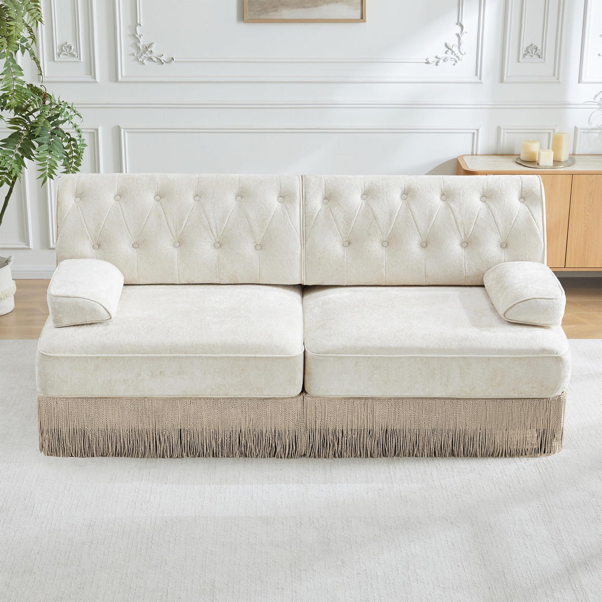 Velvet Modular Sectional Sofa, 135.6 Inch Chesterfield Style, Camel