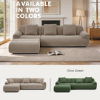108" Curved Modular Sectional Sofa, Brown Boneless Couch with Ottoman, Corduroy Memory Foam L-Shaped Low Profile Sofa, No Assembly